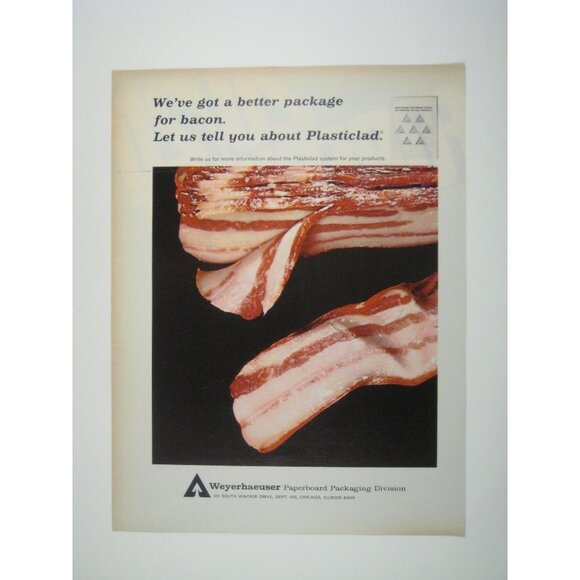 Weyerhaeuser Paperboard Bacon Packaging Advertisement Print 1967 Plasticlad - Picture 1 of 2